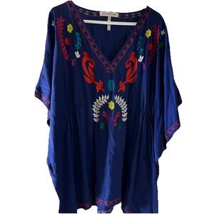Nanette Lepore Dress Size M Boho Embroidered Caftan Top Swimsuit Cover up